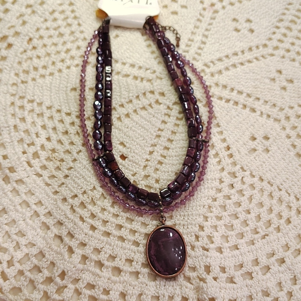 Mix it necklace Purple Three Strand Large Pendant 8" NWT